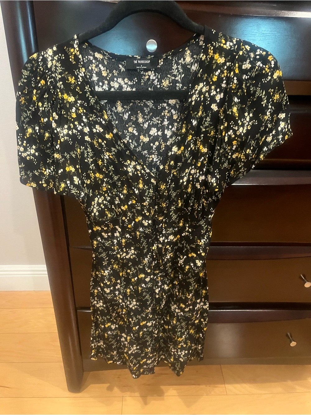 Workshop Republic Clothing Black Floral V-Neck Short Sleeve Dress
